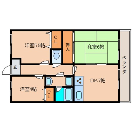 富雄駅 徒歩15分 3階の物件間取画像